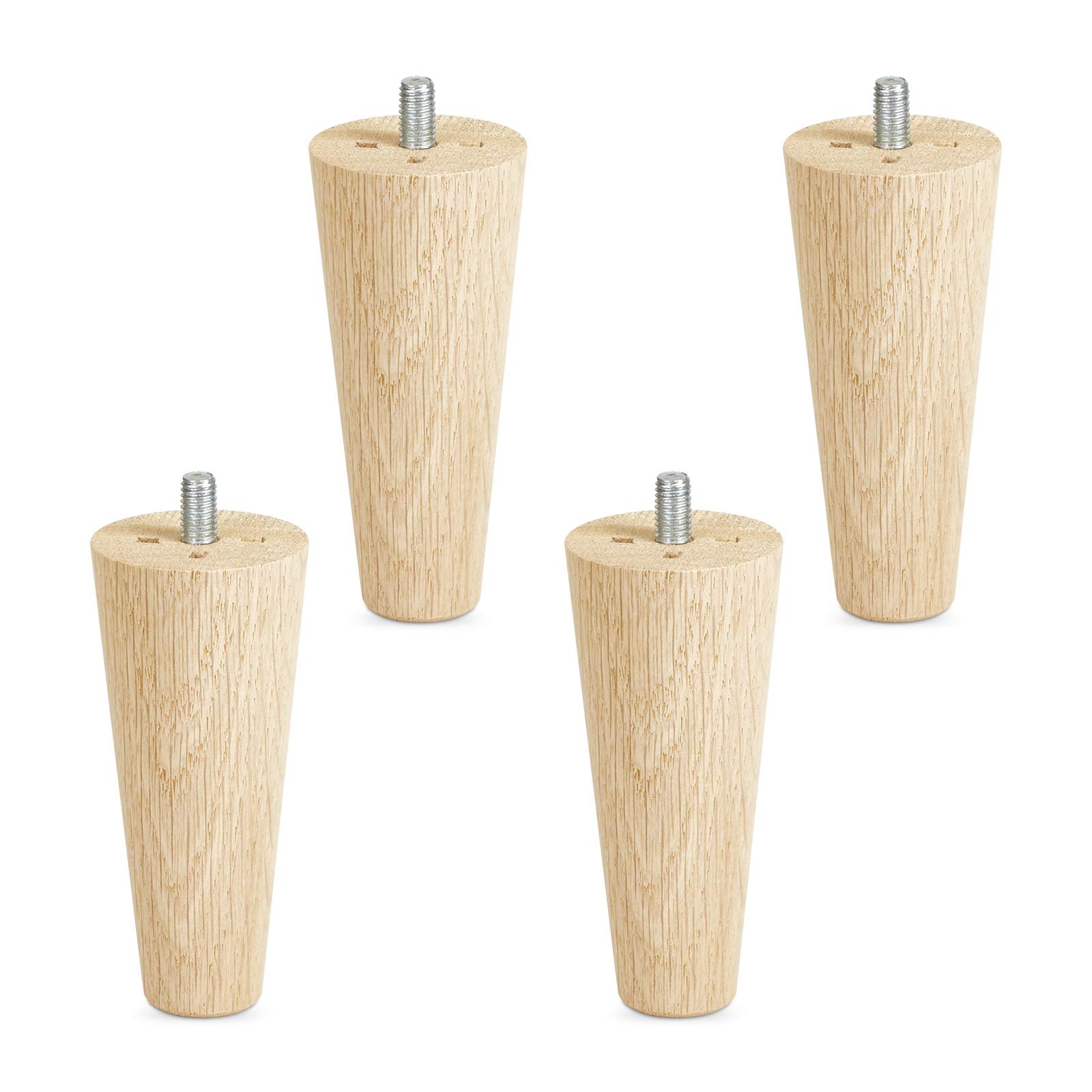 SOTECH 4er Set Möbelfüße Eiche roh, Höhe 100 mm, konisch Ø 45/25 mm, mit Gewindestift M8