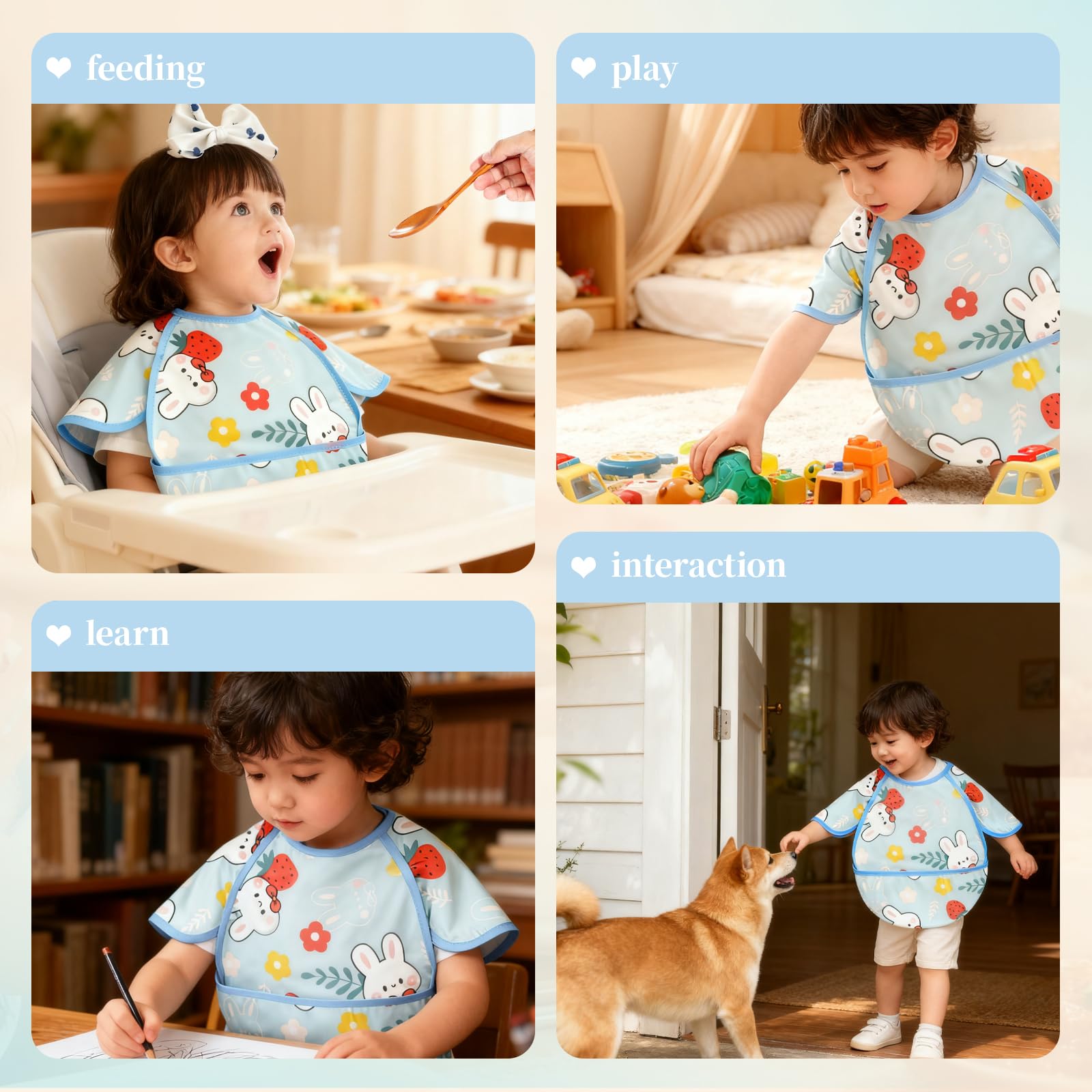 Rieoany Baby Bibs, Waterproof and Washable Bibs for Toddlers Aged 12-36 Months, Pure Cotton Baby Bib Ideal for Feeding and Playing - Image 4