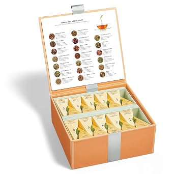 Tea Forte Premium Tea Chest Presentation Box Gift Set Sampler, 40 Count Individually Wrapped Handcrafted Pyramid Tea Infuser Bags, Herbal Tea