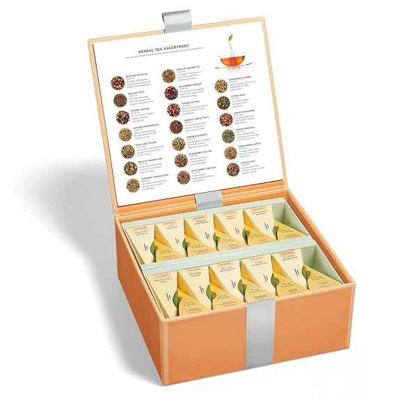 Tea Forte Premium Tea Chest Presentation Box Gift Set Sampler, 40 Count Individually Wrapped Handcrafted Pyramid Tea Infuser Bags, Herbal Tea
