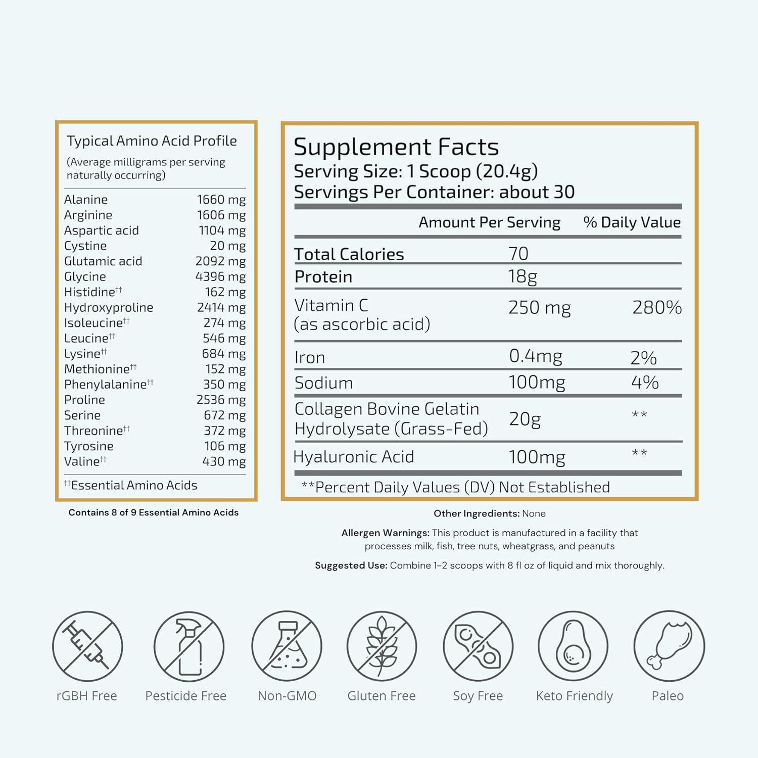 VTC VitaTradingCo. Grass-Fed Collagen Peptides Powder | Type I & III | Hyaluronic Acid & Vitamin C | Healthy Hair, Skin & Joints | Non-GMO, Paleo, Keto | 30 Servings (Unflavored) - Image 2