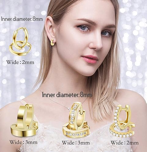 Miniatura 2 de JOERICA Juego de 6 pares de aretes de aro para mujer, diseño minimalista de mini barra, oro y plata, circonita cúbica, juego de piercings pequeños