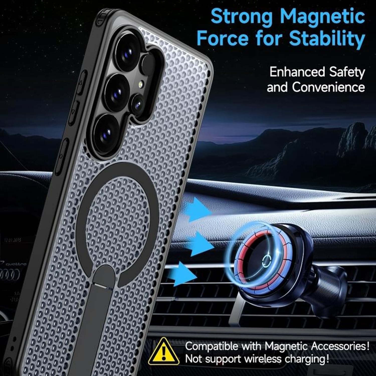 Magnetic Slim Case for Samsung Galaxy S26/S26 Plus/S26 Ultra, Translucent Heat Dissipation Design with Metal Kickstand Cover(Gray,S26)