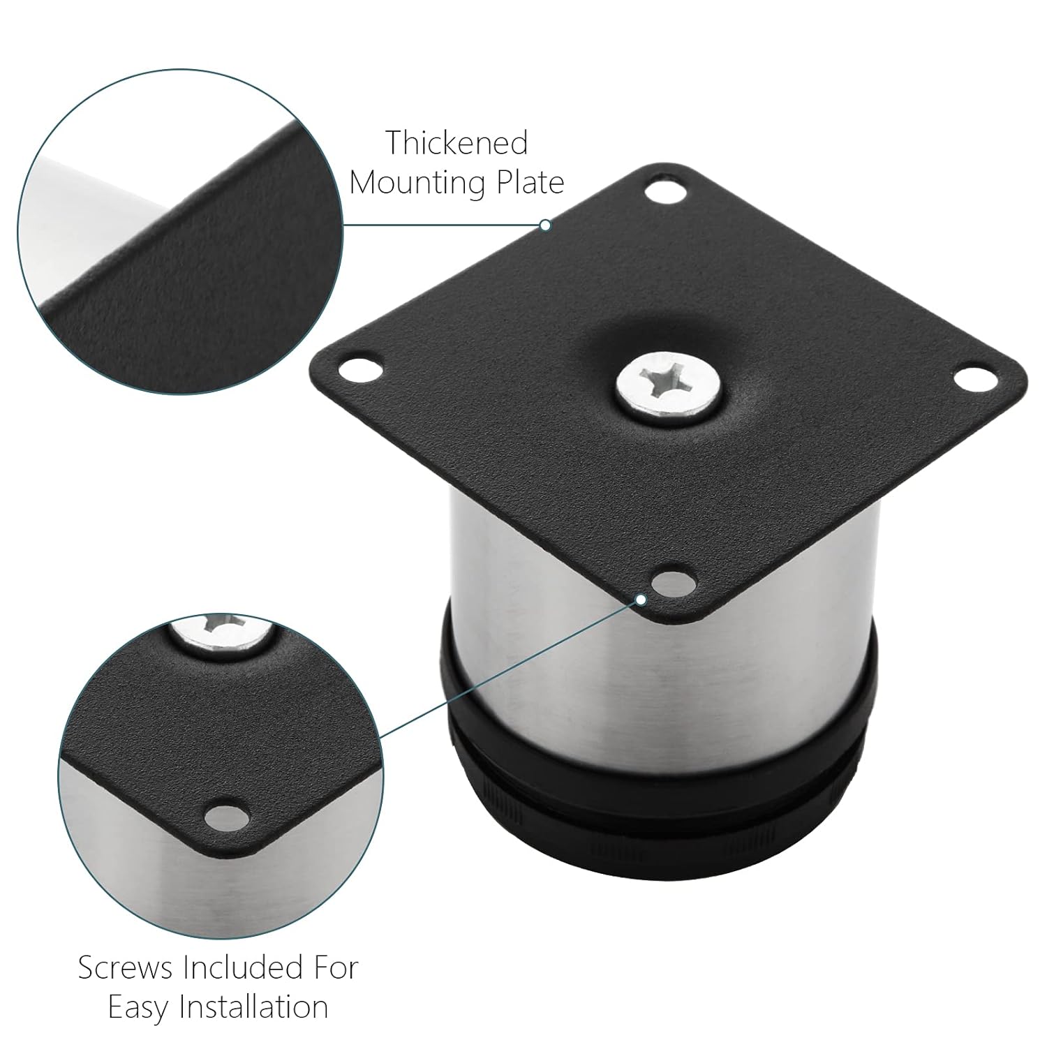 SENENQU 12pcs Adjustable Furniture Legs, Round Metal Cabinet Legs, Stainless Steel Cupboard Legs with Mounting Screws for Home Office Bed Worktop – 50mm x 60mm - Image 4