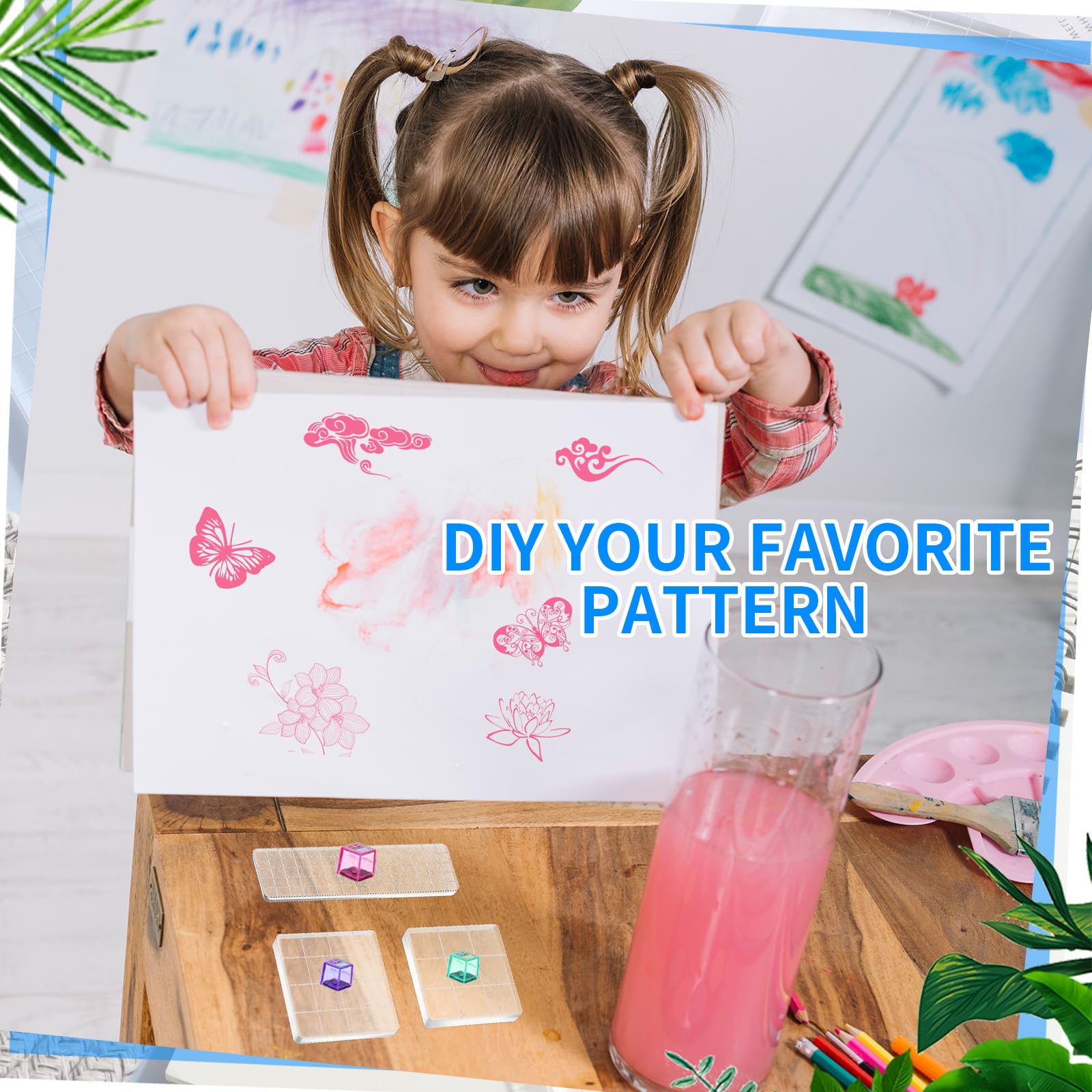 7 Pieces Acrylic Clear Stamp Block Clear Stamping Tools Set Decorative Stamp Blocks with Grid Lines for Scrapbooking Crafts, Card Making, DIY Projects (Assorted Sizes) - Image 5