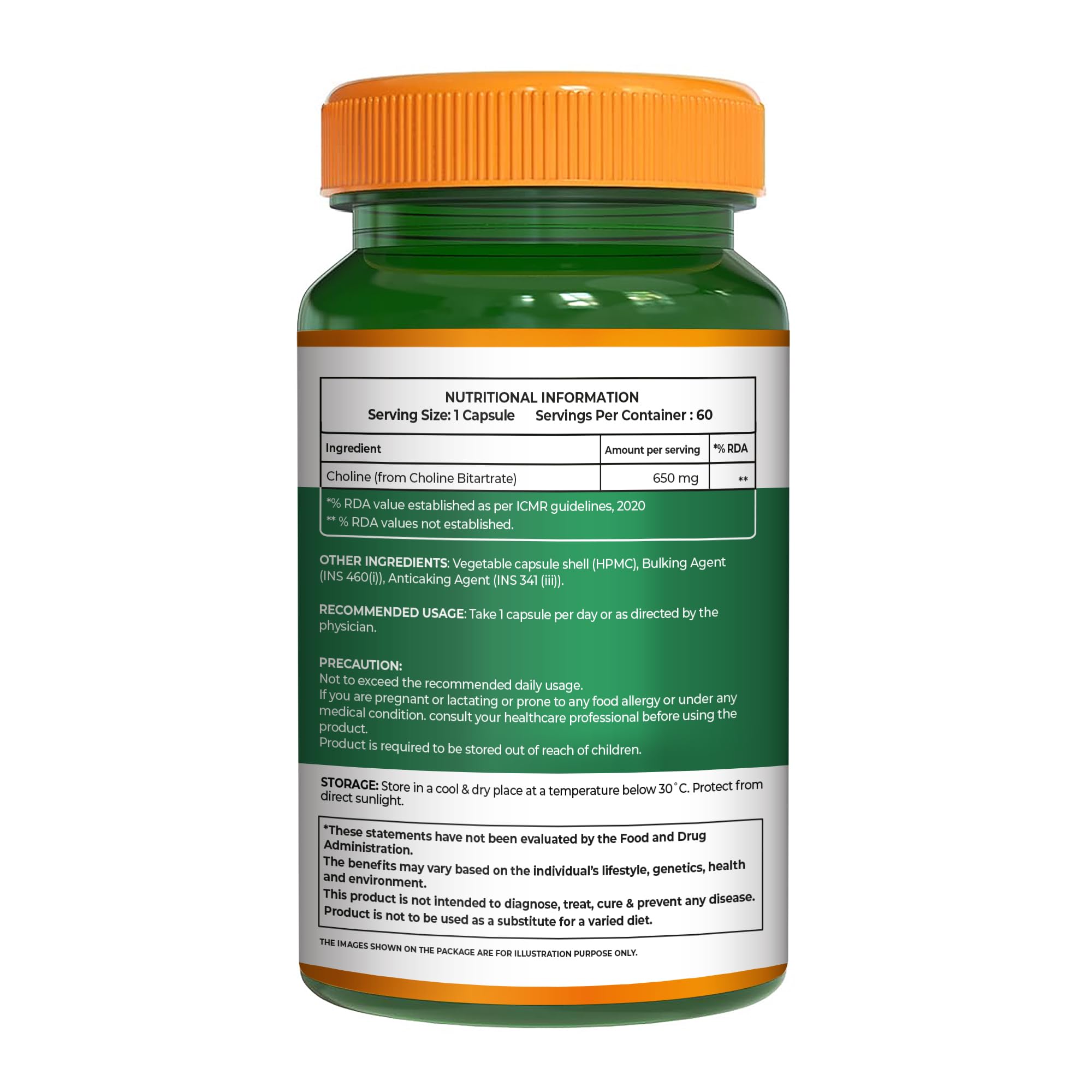 Pure Nutrition Choline Bitartrate (650mg) – 60 Veg Capsules (60×2) | Supports Brain, Nerve, Liver & Heart Health | Nootropic Supplement for Cognitive Function 4