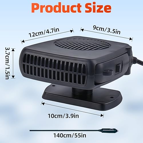 Miniatura 2 de Calentador de automóvil, descongelador y desempañador rápido portátil de 12 V 200 W, calentador 2 en 1 y ventilador frío con asa, enchufe al