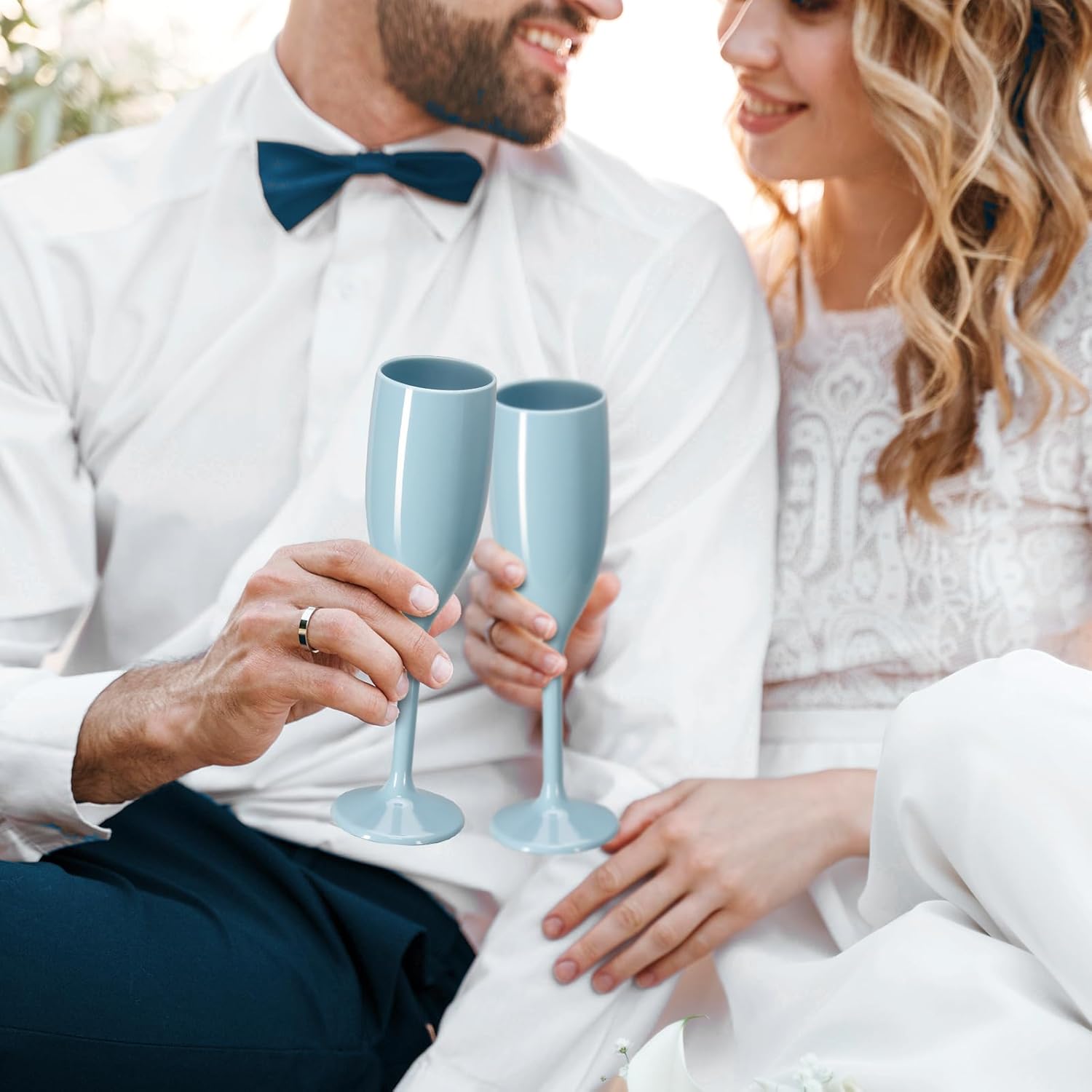 XUWAIDSGN Acrylic Champagne Flutes Toasting Glasses Unbreakable Mimosa Bar Reusable Wine Glasses Vintage Champagne Flutes Stemmed Drinking Cups 5.4 OZ for Christmas Birthday (24, Blue) - Image 3