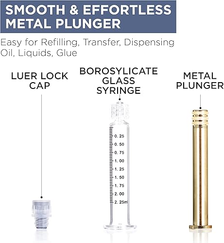 Miniatura 8 de Bitomic Jeringa de vidrio de borosilicato de 0.0fl oz con émbolo de metal dorado  Paquete de 10  Jeringa de bloqueo Luer antifugas sin aguja