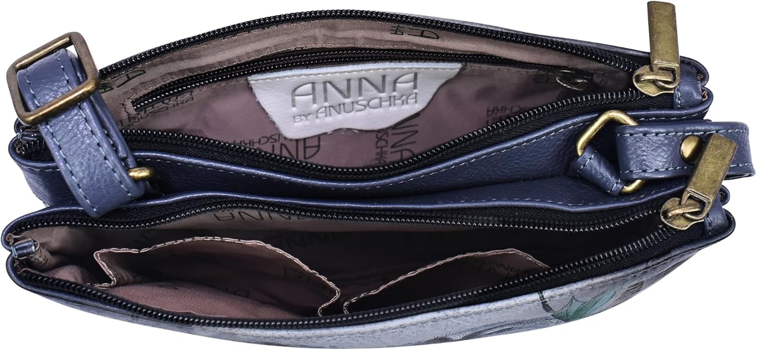 Anna by Anuschka Women's Original Genuine Leather Hand-Painted Leather Small Zip Around Crossbody - Leather Handbag for Women - Image 5