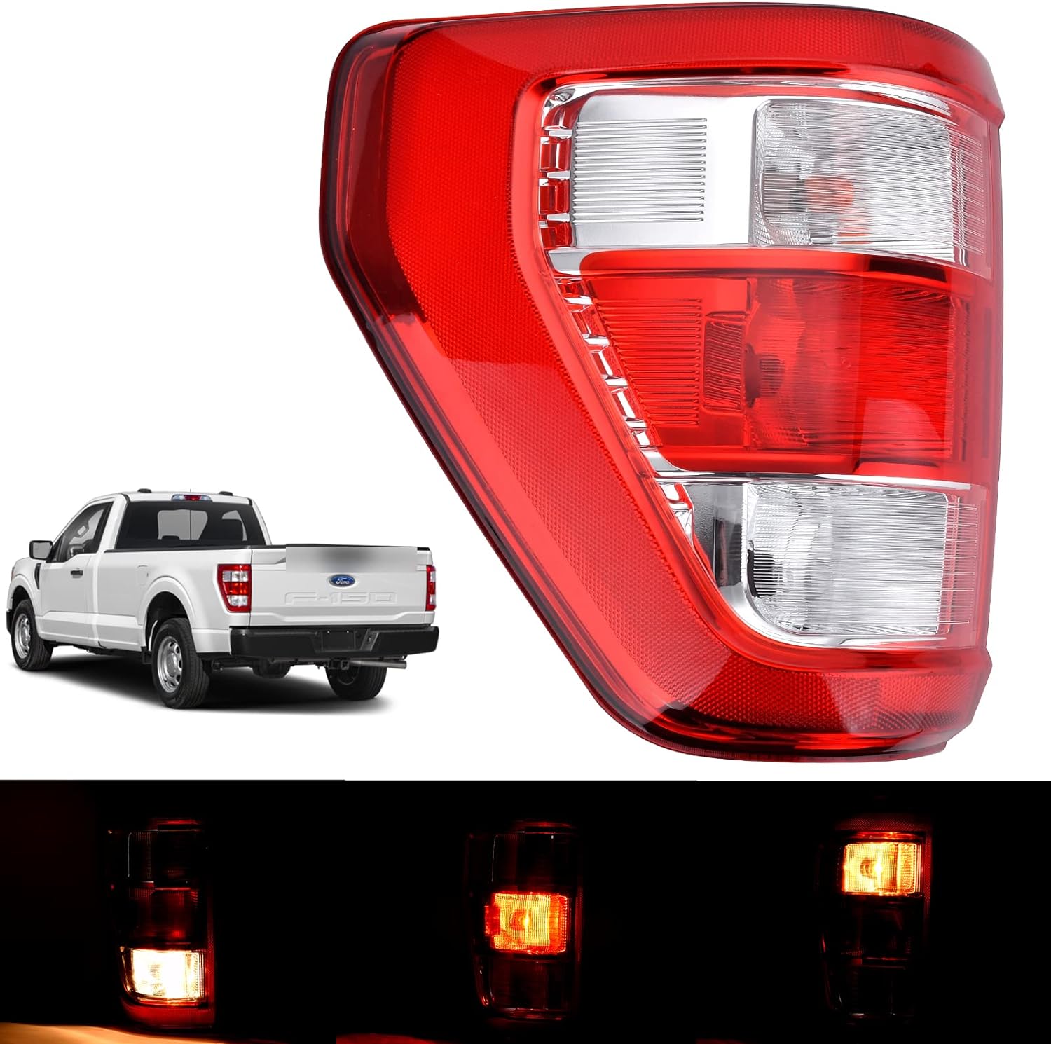 Nakuuly Tail Light Assembly Compatible With 2021 2022 2023 2024 Ford F150 F-150 XL Left Driver Side Taillight Brake Lamps with Bulb and Harness Replace ML3Z-13405-E Halogen Type W/ Bulb and Harness Left Driver Side