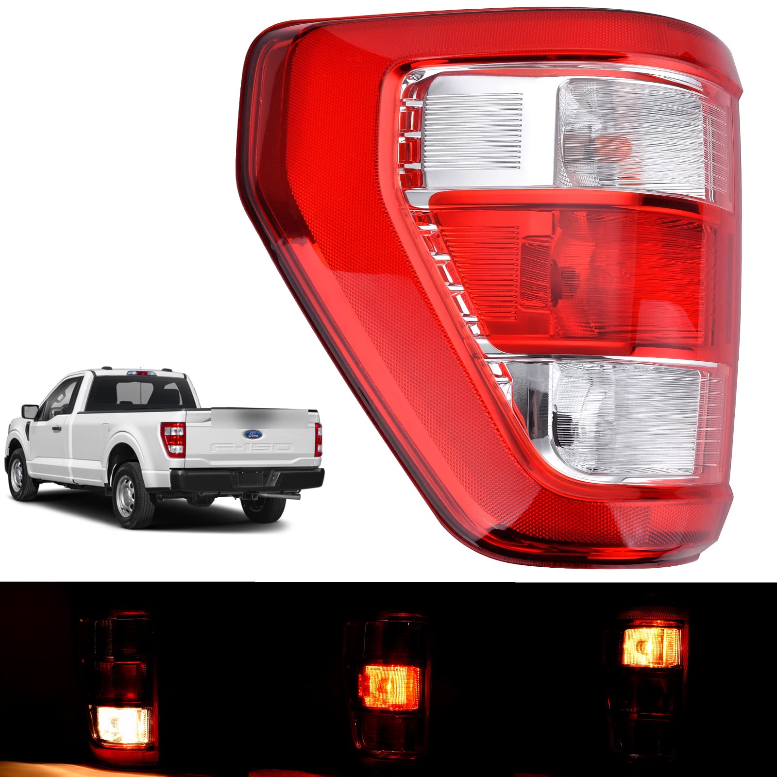 Nakuuly Tail Light Assembly Compatible With 2021 2022 2023 2024 Ford F150 F-150 XL Left Driver Side Taillight Brake Lamps with Bulb and Harness Replace ML3Z-13405-E