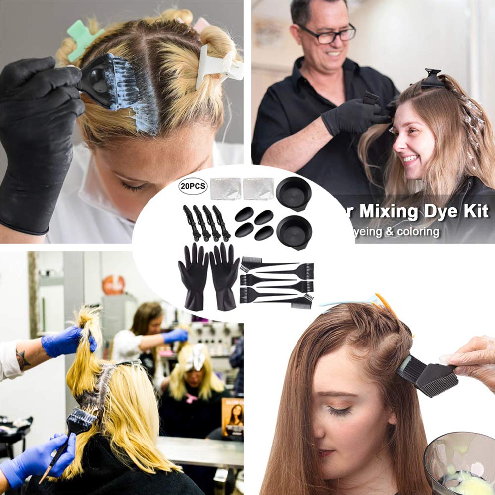 20 PCS Hair Dye Coloring Kit, Kalolary Hair Dye Color Brush and Bowl Set, Hair Tinting Bowl, Dye Brush, Ear Cover, Cape, Gloves for DIY Salon Hair Coloring Bleaching Hair Dryers Hair Dye Tools : Beauty & Personal Care