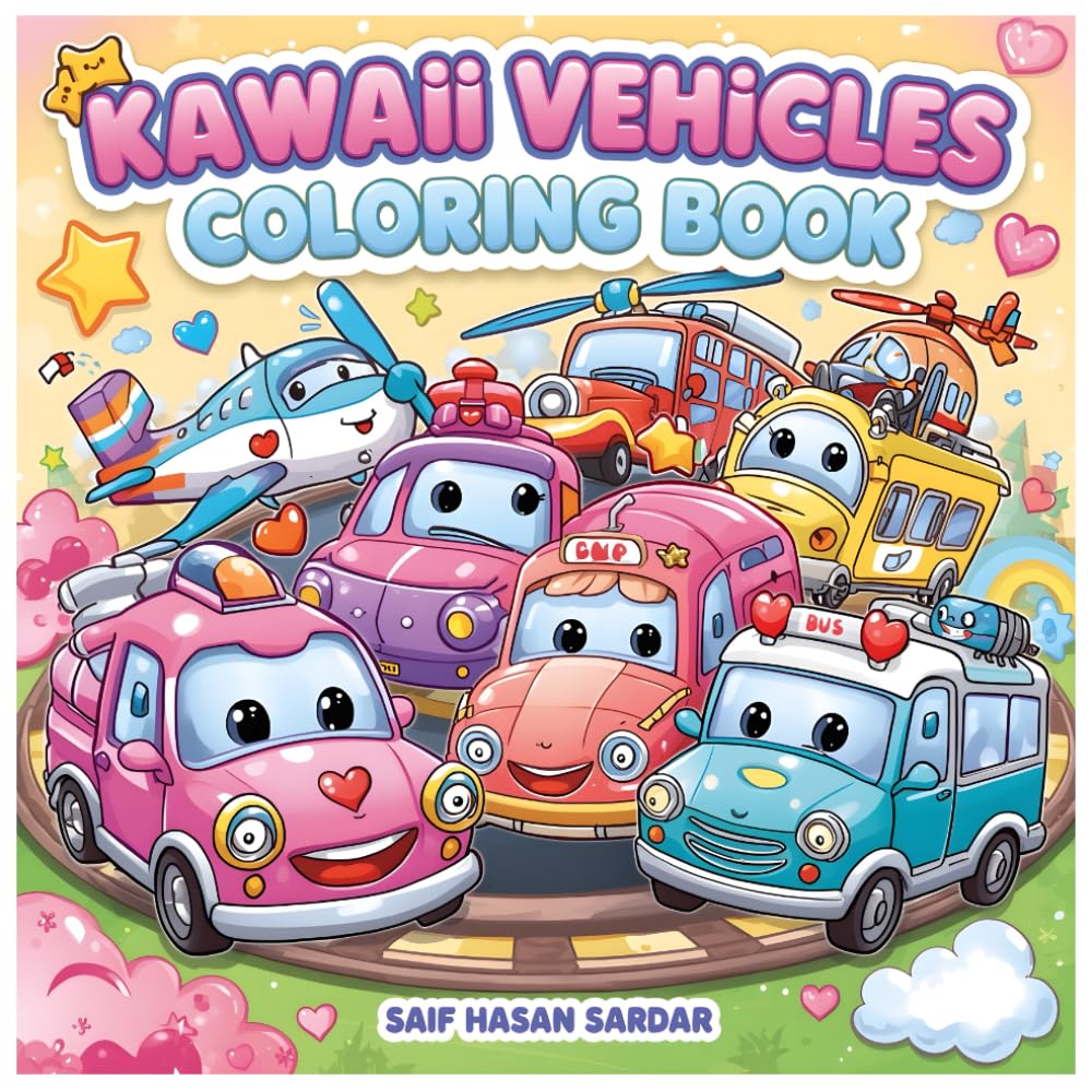 Kawaii Vehicles Coloring Book for Kids: Cute Cars, Trucks, Airplanes & Boats — Simple and Fun Coloring Pages for Ages 4–8