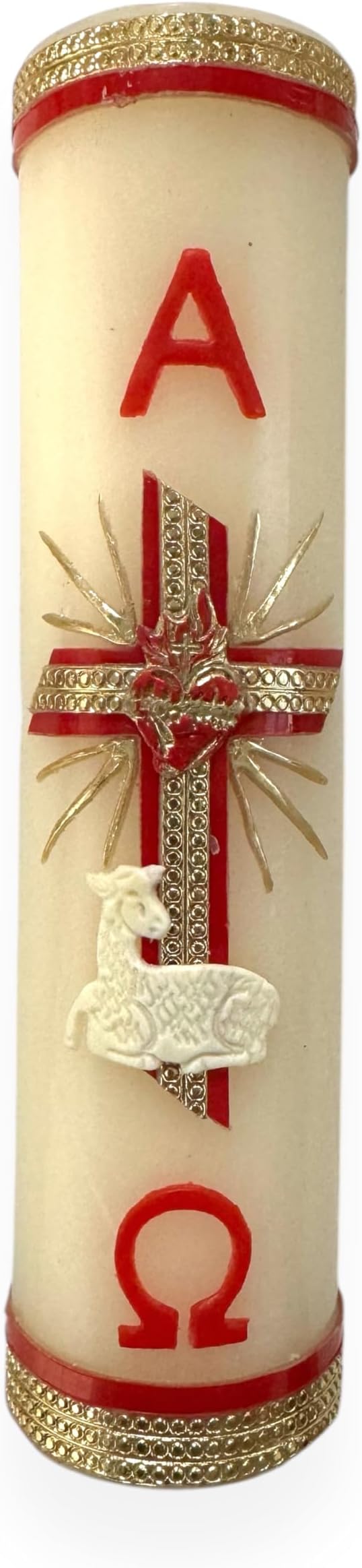 8" x 2" Cirio Paschal Candle Easter Lent Holy Week Cirio Pascual Lamb Cross Alpha Omega