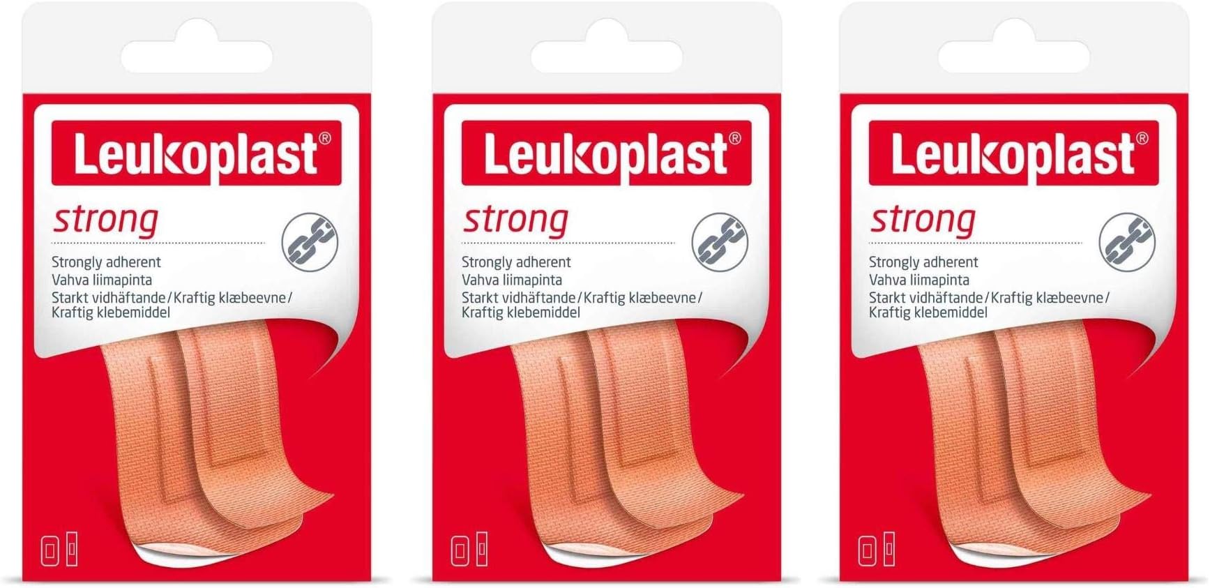 Leukoplast Strong First Aid Plaster Strips - Sterile Highly Absorbent, Low Adherent Fabric Wound Dressings with Breathable Soft Padded Design - 20 PCs (x3 Pack)