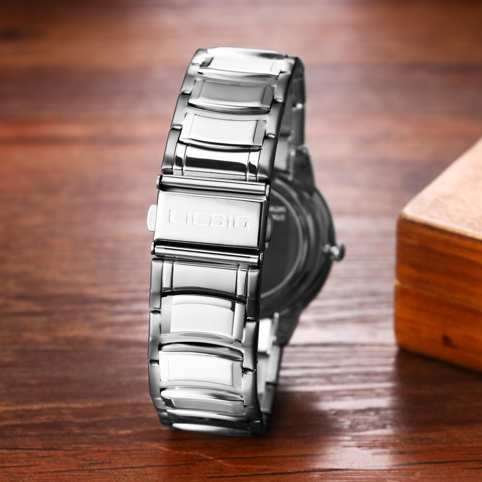 JewelryWe Zegarek męski ze stali nierdzewnej, świecący zegarek: 3-częściowy zestaw 30 m, wodoszczelny, analogowy, kwarcowy, zegarek na rękę, bransoletka ze stali nierdzewnej, zegarki ze świecącymi
