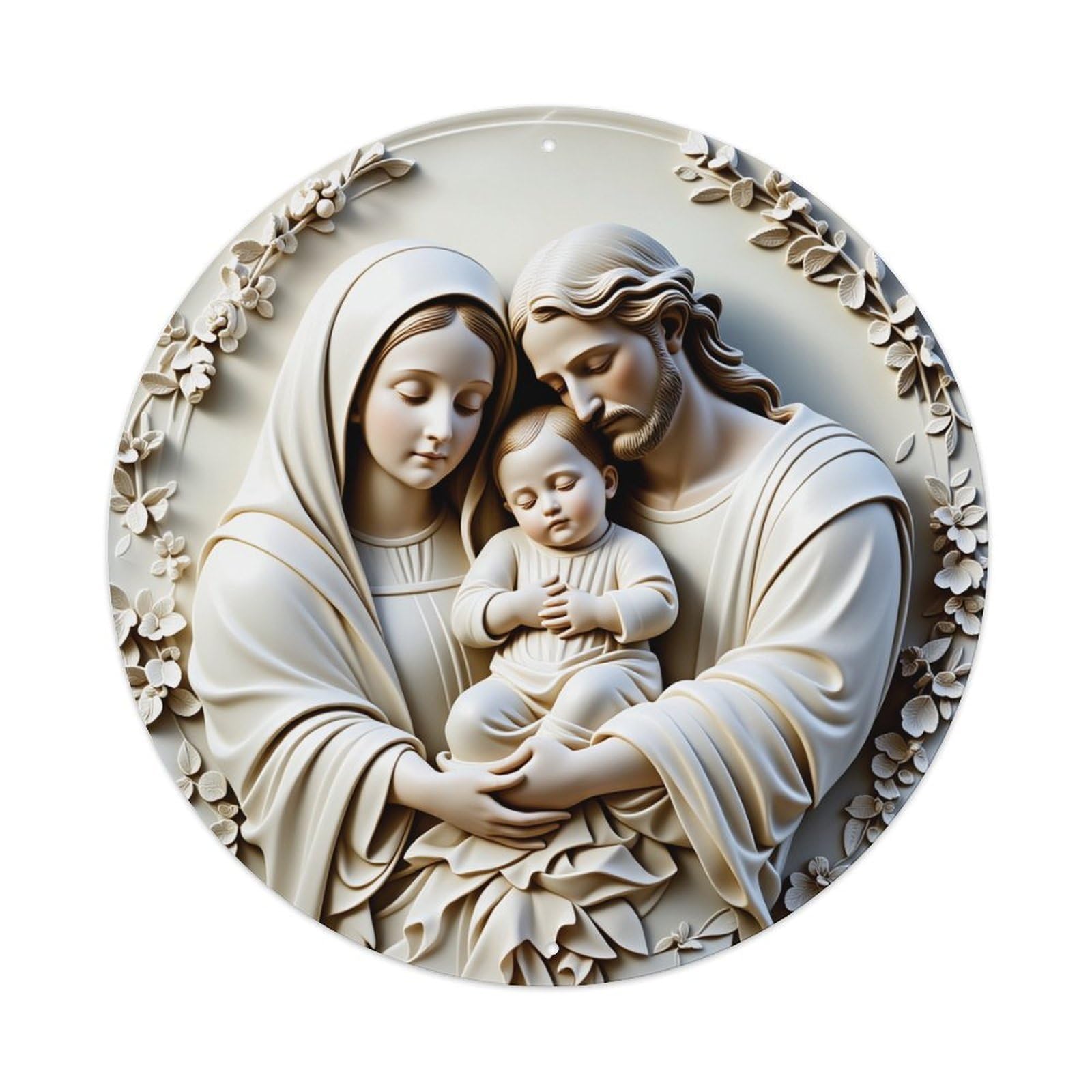 Holy Family Relief Sculpture Metal Tin Sign Vintage Garden Bedroom Cafe Bar Man Cave Home Wall Decor Metal Poster 8x8 inches