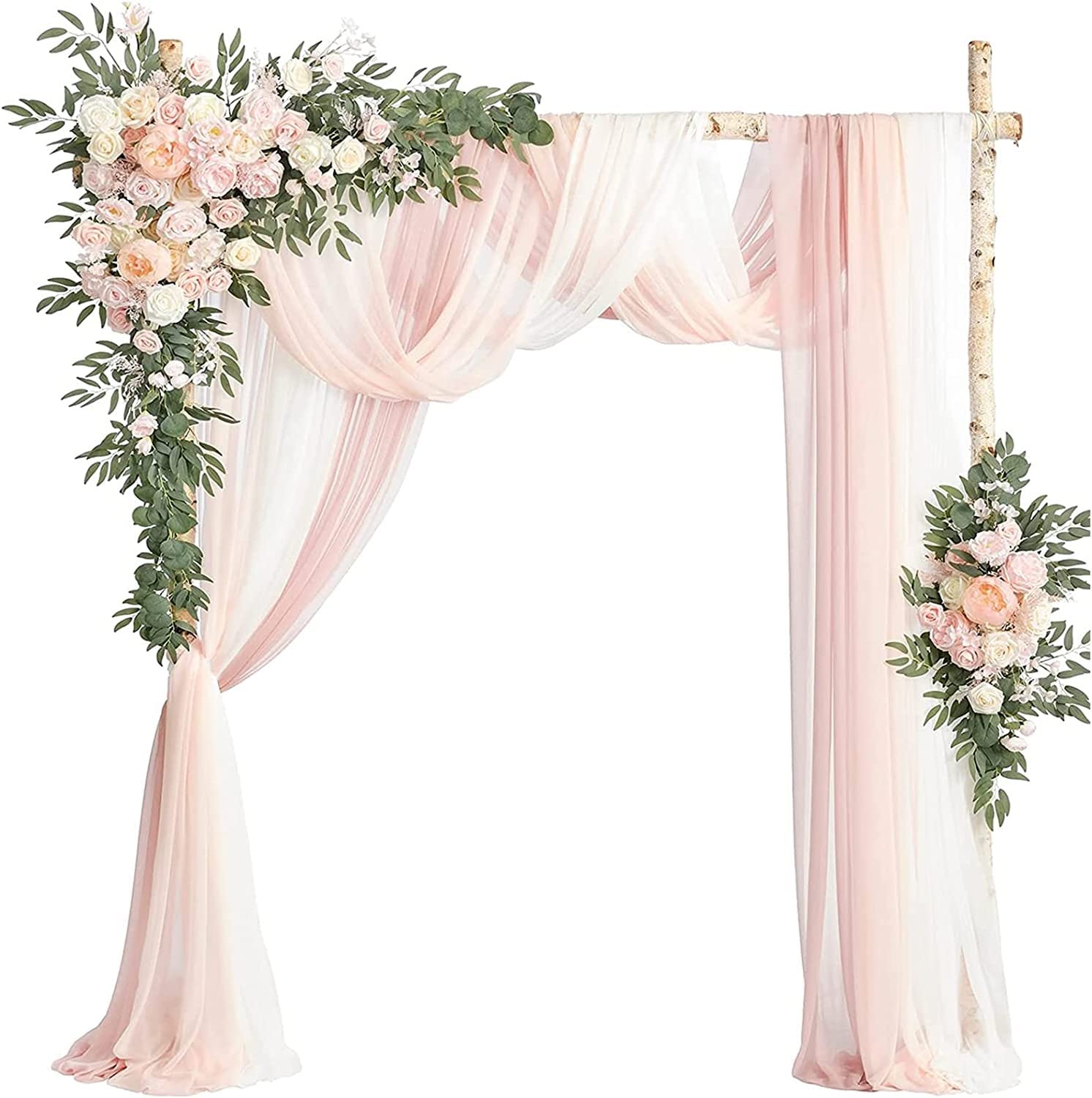 Künstlicher Hochzeitsbogen mit Blumen-Set, Chiffon-Stoff-Hintergrundvorhang, Blumengirlande mit durchsichtig drapierten Stoff-Blumengirlanden zur Dekoration(Pink B)