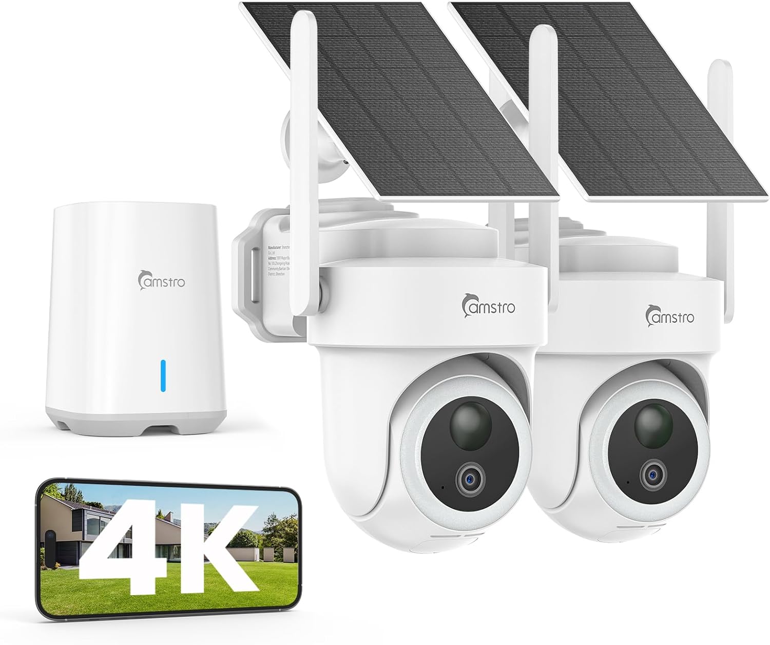 4K Security Cameras Wireless Outdoor No Subscription, 360° PTZ Home Security Cameras System, 64G Local Storage Home Hub, Human/Vehicle/Pet Recognition AI, Color Night Vision, 2 Cam-Kit