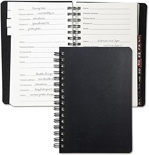 Current Black Password & PIN Keeper Book, 65 Pages, 4.5” x 5 ¾” Size Spiral Bound, Alphabetical Tabs, Plastic Cover Internet Organizer for Offline Website, Login, & Username Storage