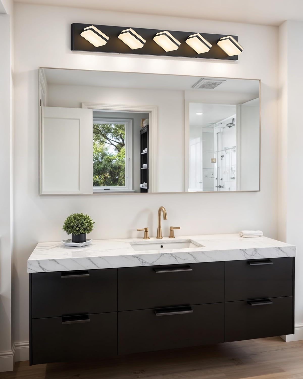 VONLUCE Bathroom Vanity Light Fixture, 5-Light Modern LED Vanity Light, 3CCT Adjustable Bathroom Lights with Memory Function Rotatable Shades, 34" Wall Lighting Fixture Over Mirror, Matte Black