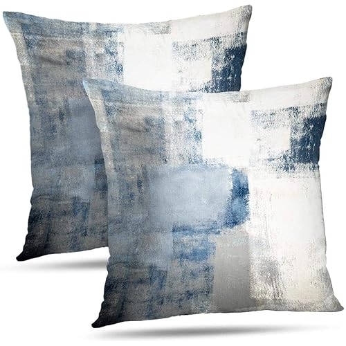 Blue and Grey Throw Pillow Covers 20x20 Teal, 2 Pack Square Decorative Pillow Cases Cushion for Farmhouse Home Decor