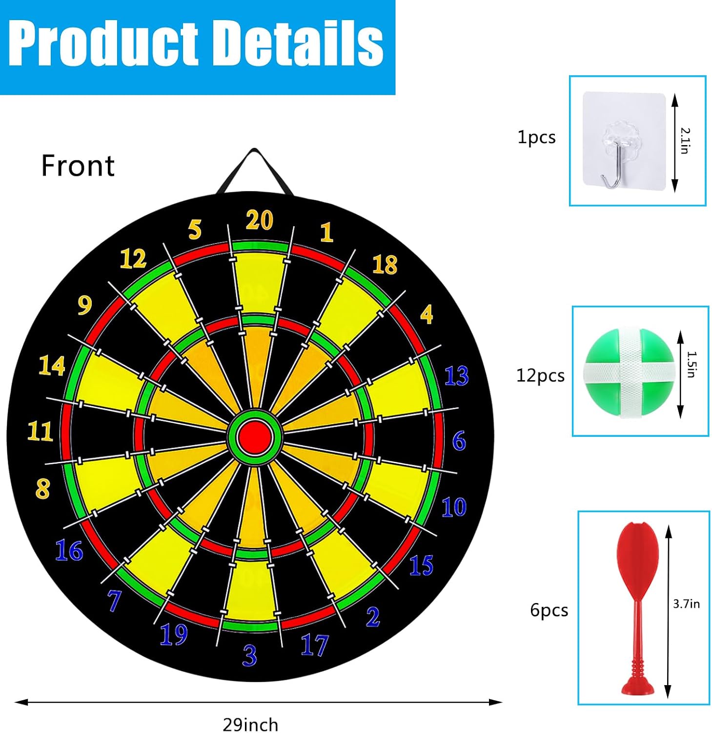 29" Large Dart Board Game Set for Kids, Kids Double-Sided Dart Board Toys with Sticky Balls and Darts, Party Favor Supplies, Indoor Outdoor Sport Fun Party Game Toys for Kids Boys Girls Ages 3-12