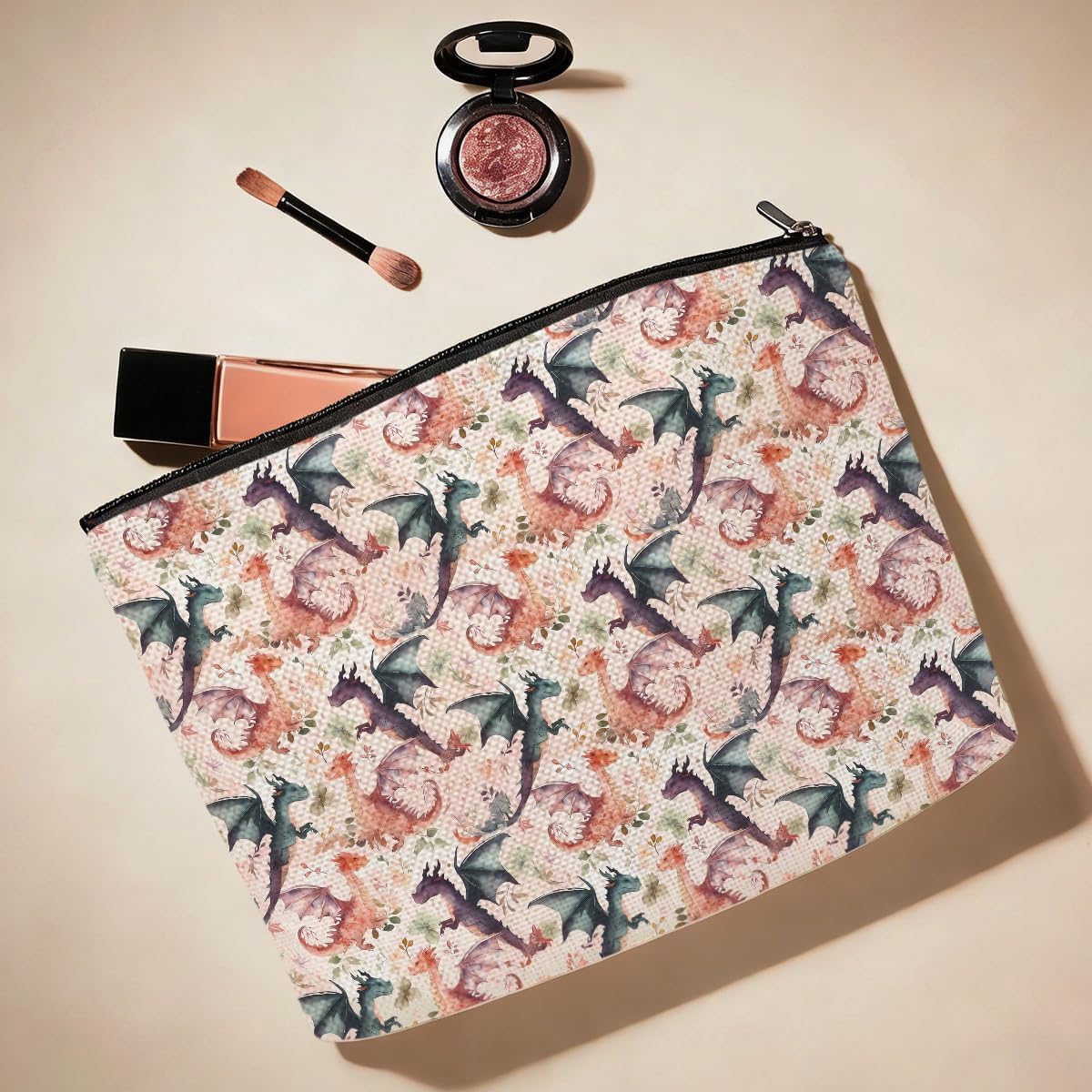 Cute Dragon Cosmetic Bag Dragon Stuff Merch Makeup Bag Funny Dragon Lover Gifts for Women Sister Animal Lovers Grandma Dragon Accessories Makeup Pouch Birthday Mothers Day Christmas Friendship Gifts - Image 3