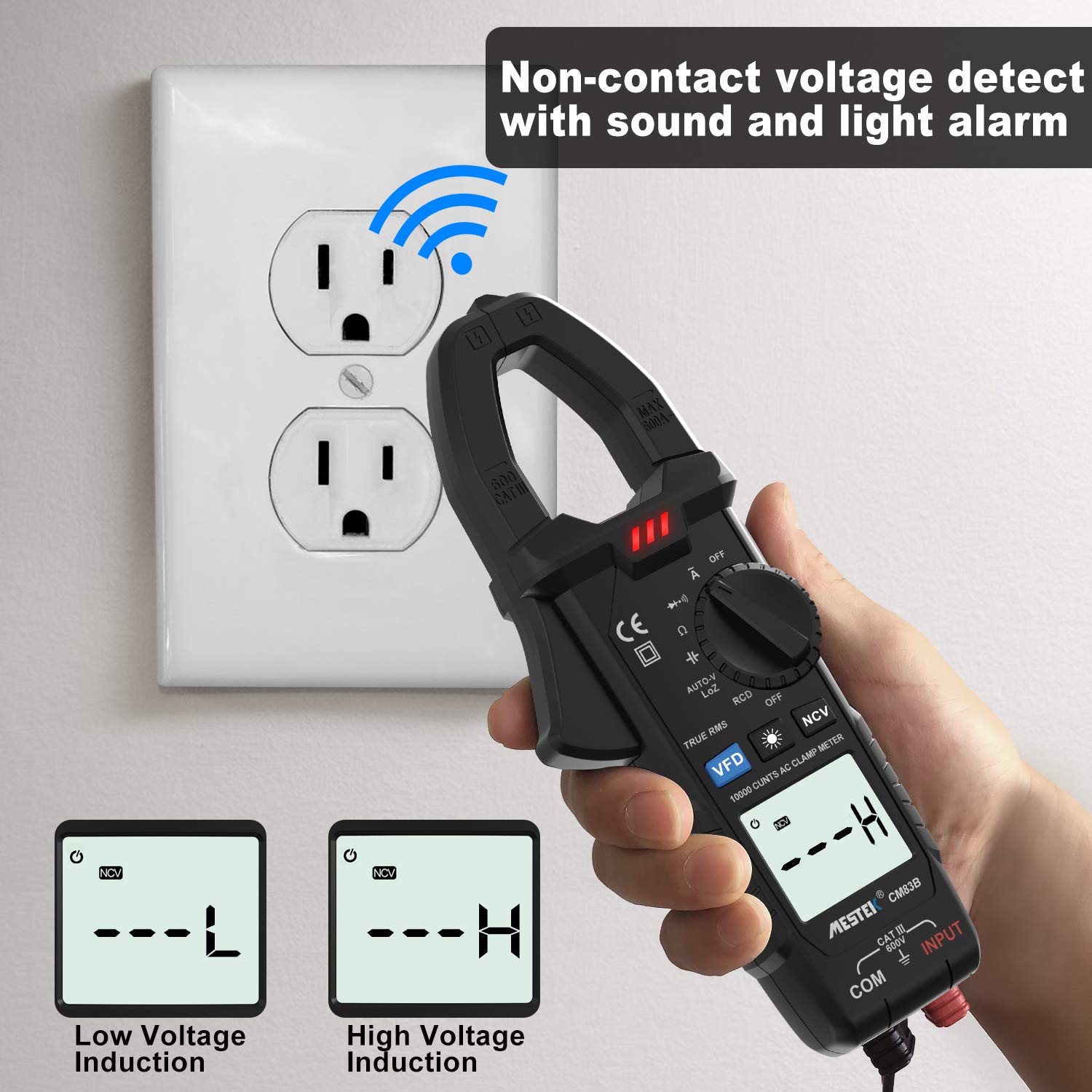 Digital Clamp Meter, Mestek AC Current 600A True RMS 10000 Counts Digital Multimeter with LOZ/auto-V, RCD/GFCI Function, Suitable for Family, Professional Electrician and Enthusiasts