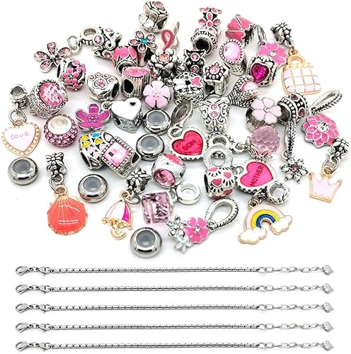 Miniatura 24 de Cuentas mixtas de 40 piezas, dijes para hacer joyas, cuentas de aleación de agujero grande con pedrería, colores y estilos variados al azar, Metal