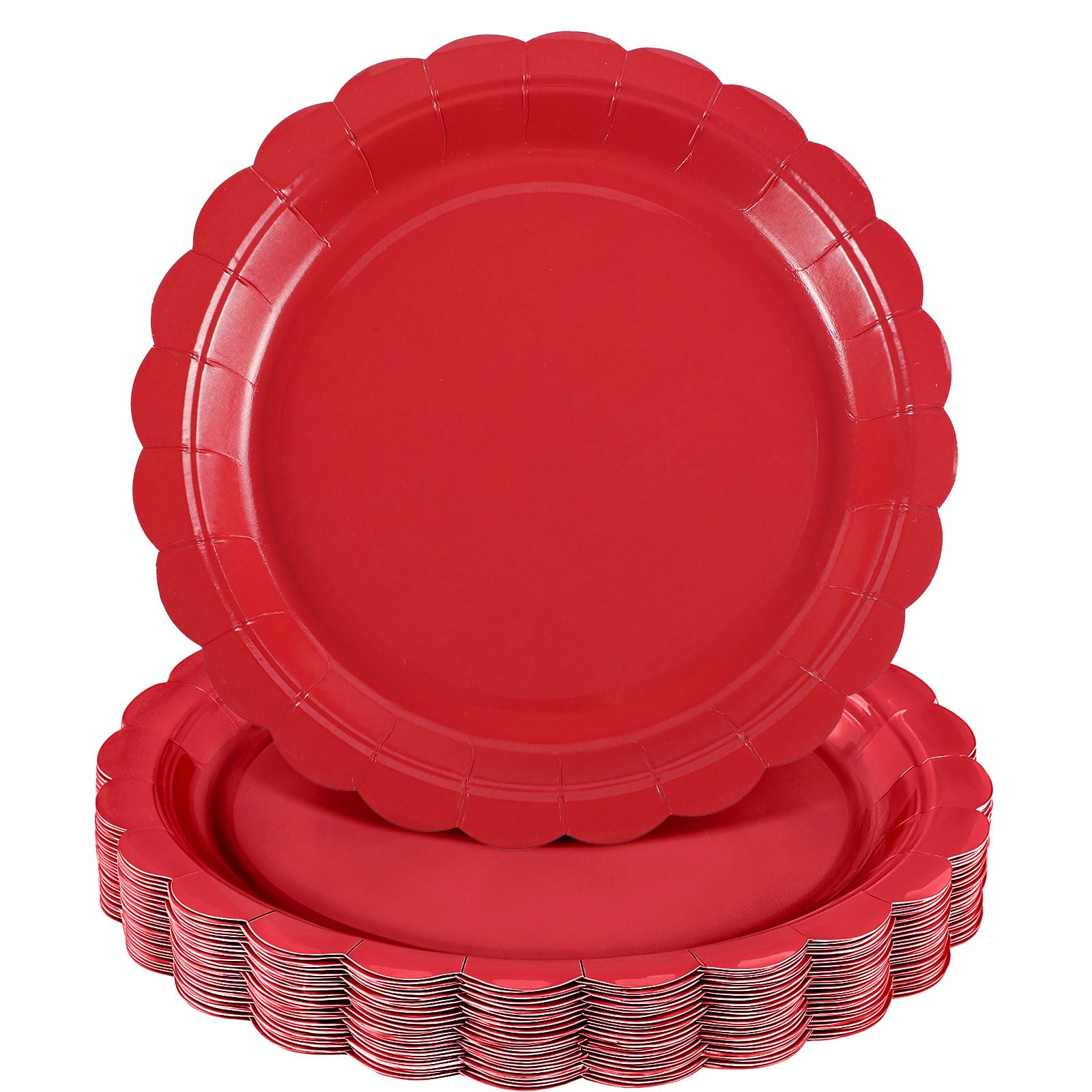 NatNarr 30 Pcs Red Paper Plates 9 Inch Scalloped Plates Disposable Paper Plate Red Dessert Dinner Plate for Birthday Baby Shower Wedding Mother's Day — image 1