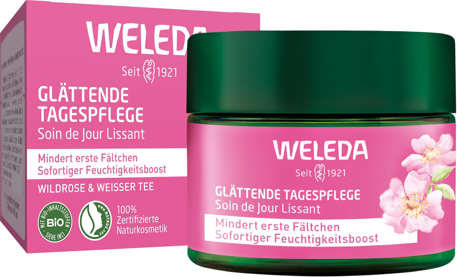 WELEDA Bio Glättende Tagespflege Wildrose & Weißer Tee - Naturkosmetik Natural Aging Gesichtscreme mit Age Protect Complex mindert erste Fältchen für sichtbar glattere Haut (vegan, 40ml)