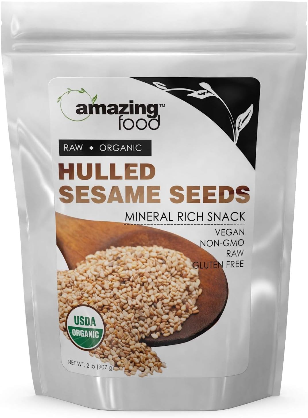 Amazing FoodHulled Sesame Seeds | USDA Organic Certified | 2 Lb | Vegan | Non-GMO | Gluten-Free | Made in USA