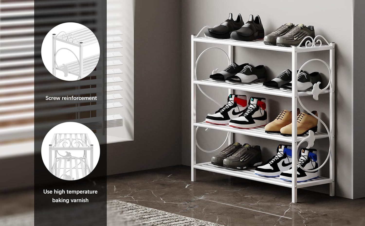 Zhongma 4 Tiers Metal Shoe Rack, Heavy Duty Construction, 27.55x9.84x28.7 inches, Metal Shoe Organizer Storage for Entryway,Hallway