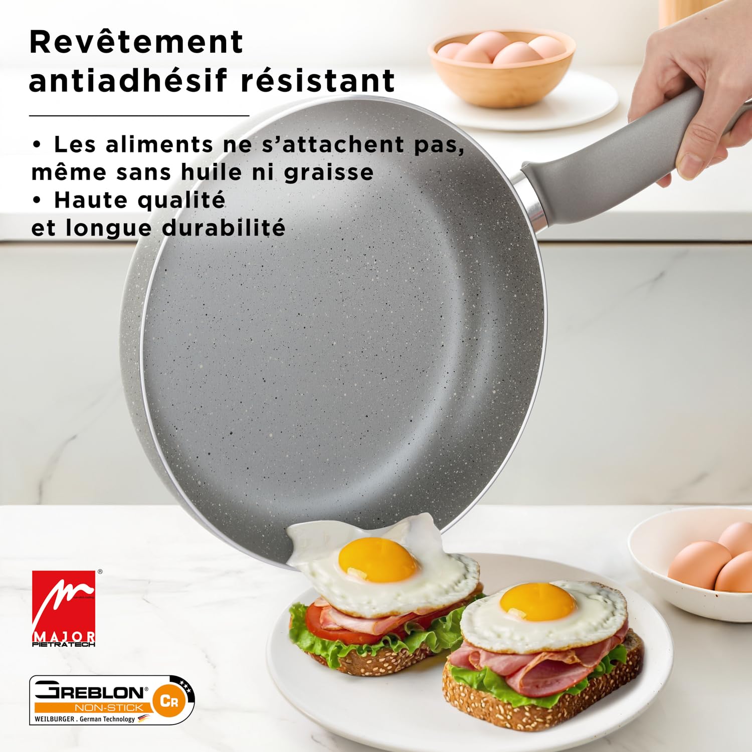 KASANOVA Ensemble de casseroles pour plaques de cuisson traditionnelles, antiadhésives, batterie de casseroles, cuisson saine, rapide et uniforme. Fabriqué en Italie. (16 pièces)