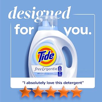 Tide Free & Gentle Liquid Laundry Detergent, 126 Loads, 166 fl oz, Tide Laundry Detergent, Clean Laundry Detergent