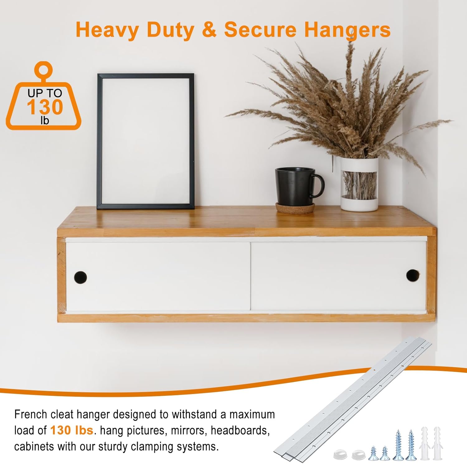 Apragaz French Cleat, Picture and Mirror Hanger with Hardware,Keep Level,130 lbs, Aluminum，30 Inch-4 Pairs
