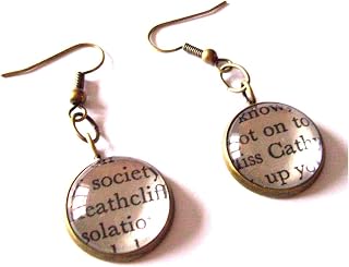 Wuthering Heights Cathy and Heathcliff Emily Bronte Drop Earrings with Book Pieces, Choice of Metals, Gift Boxed