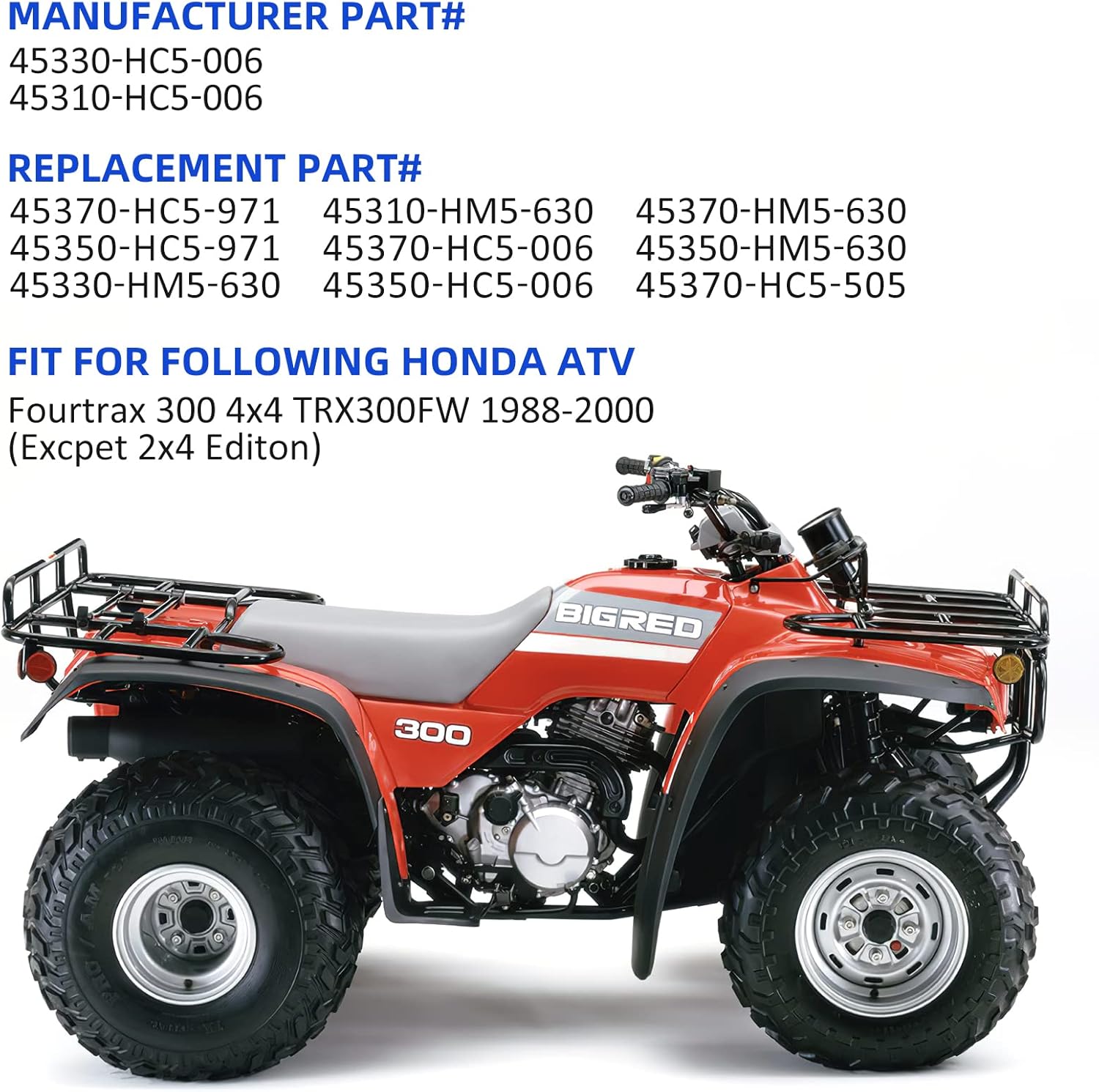 Front Brake Wheel Cylinders for Honda TRX300 TRX300FW Fourtrax 300 4x4 1988-2000 (Left&Right All 4 Kit), OEM# 45330-HC5-006 45310-HC5-006