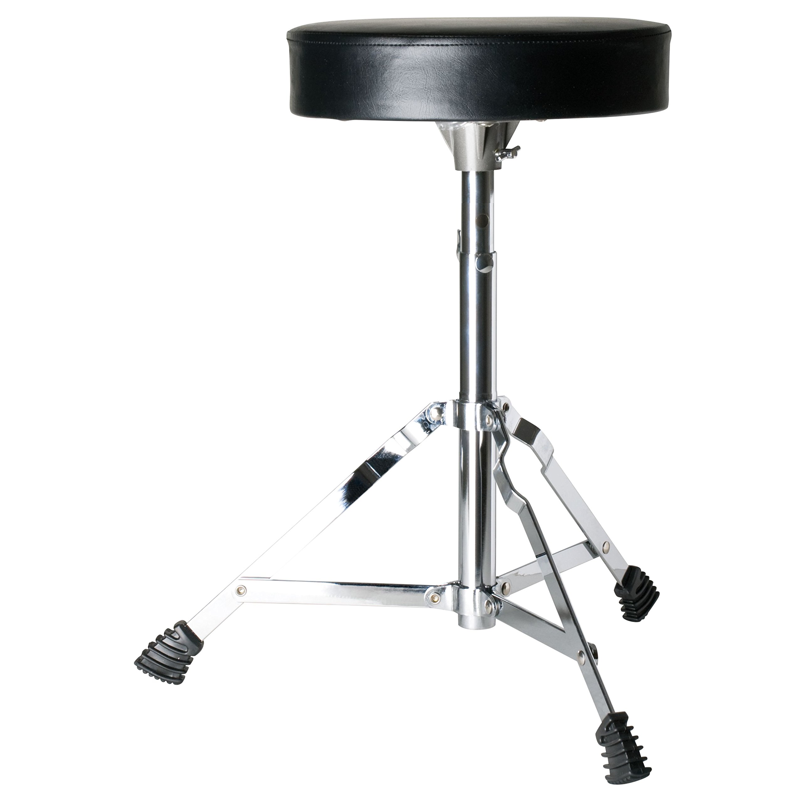 Fame D4000 Drumhocker, Einstrebig, Runde Sitzfläche, Vinylbezug, Höhenverstellbar 500-630mm, Inklusive Spindel, Verchromtes Finish, Ideal für Schlagzeuganfänger