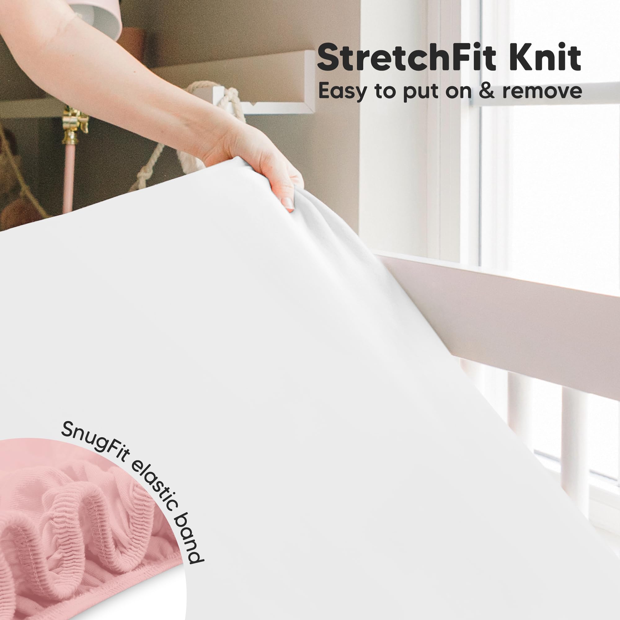 Lot de 2 draps-housse pour lit bébé, draps ajustés en viscose de bambou, neutres et adaptés aux garçons et filles, compatibles avec les matelas de berceau, lit enfant et tout-petit, rose