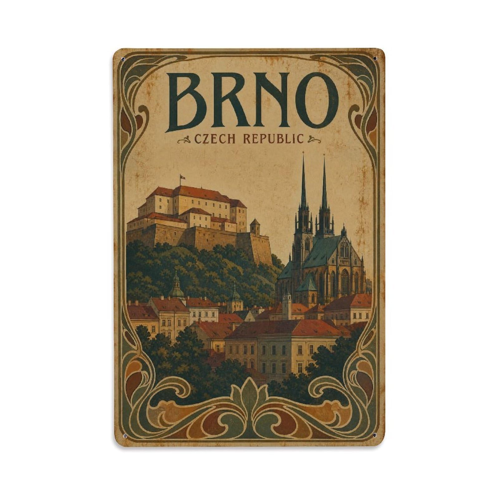 Metal Tin Sign Vintage Travel Czech Republic Brno