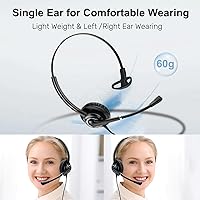 Vista 6 de Auriculares USB con micrófono para oficina centro de llamadas telefónico, auriculares USB-A ligeros de 1 oreja con micrófono con cancelación