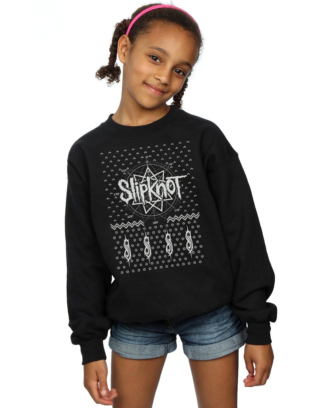 Slipknot Girls Black 9 Point Christmas Sweatshirt 12-13 Years