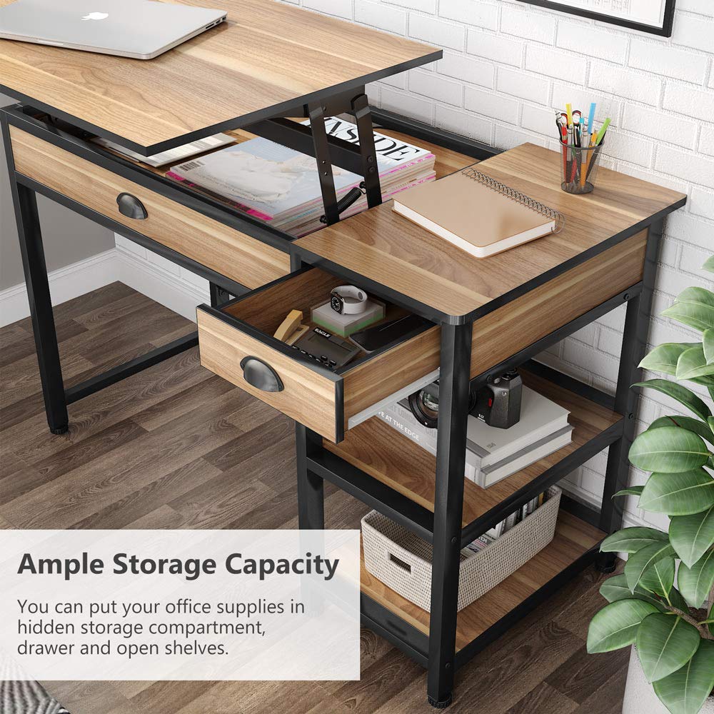 Tribesigns Rustic Lift Top Computer Desk with Drawers, 47 inch Writing