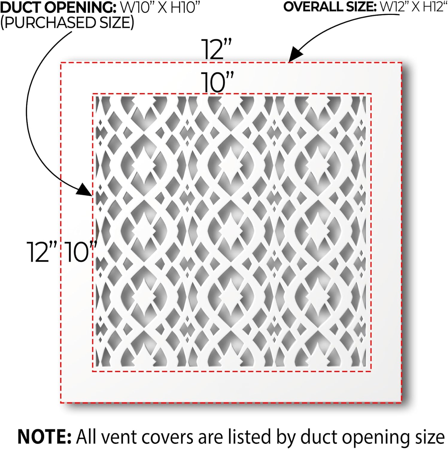 SABA Home Decor Air Vent Cover Grille - Acrylic Fiberglass 10 x 10 Duct Opening (12 x 12 Overall) White Finish Decorative Register Covers for Walls and Ceilings, Charlotte (10 x 10, White)