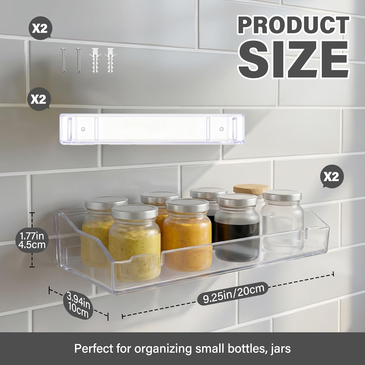 Clear Floating Shelves, Acrylic Shelves for Bathroom Organizers and Storage, Bathroom Shelf with Adhesive Shelf or Screws, Wall Mount Organizer for Shower Caddy,Room Decor, Kitchen, Living Room - Image 2