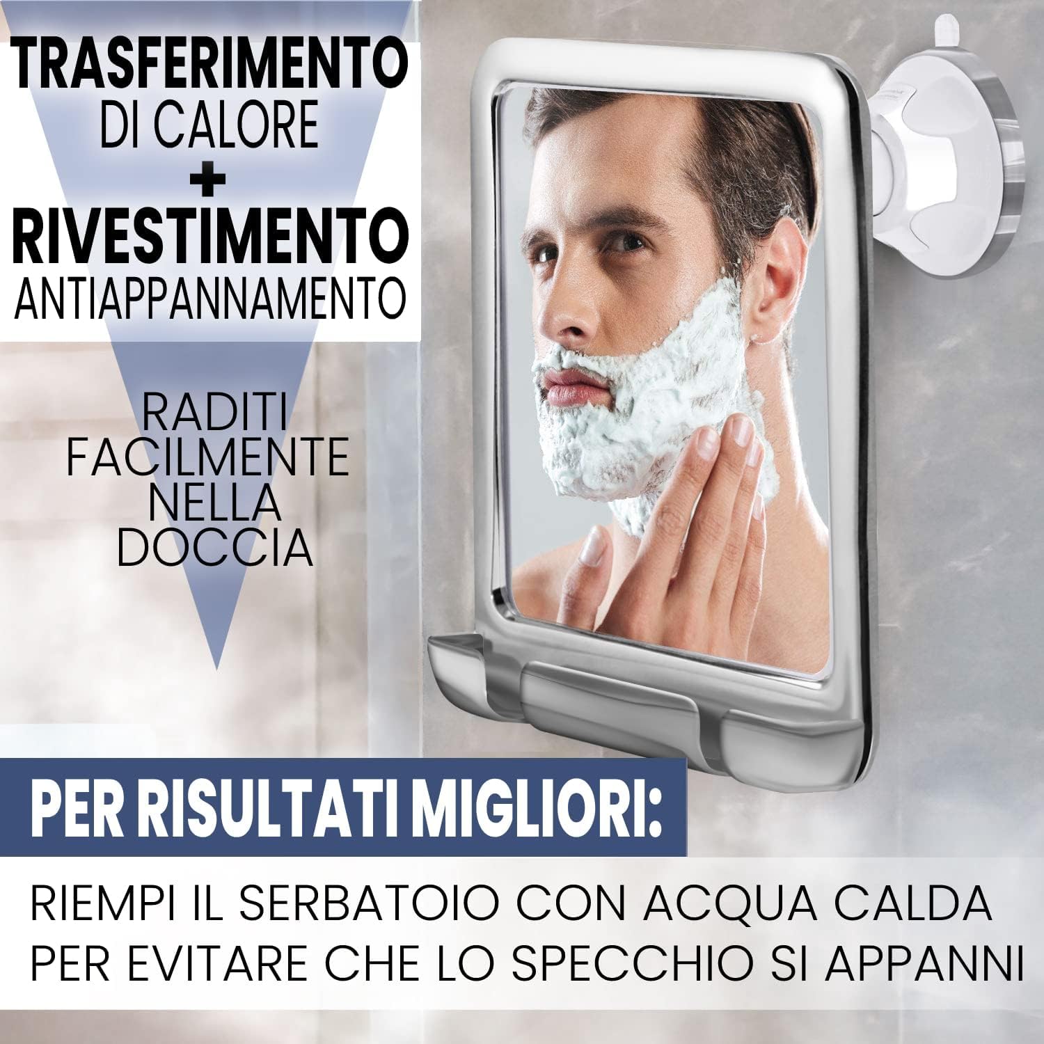 Mirrorvana Specchio doccia antiappannamento con ventosa potente e porta rasoio, infrangibile da parete per bagno e rasatura, 20 cm x 18 cm