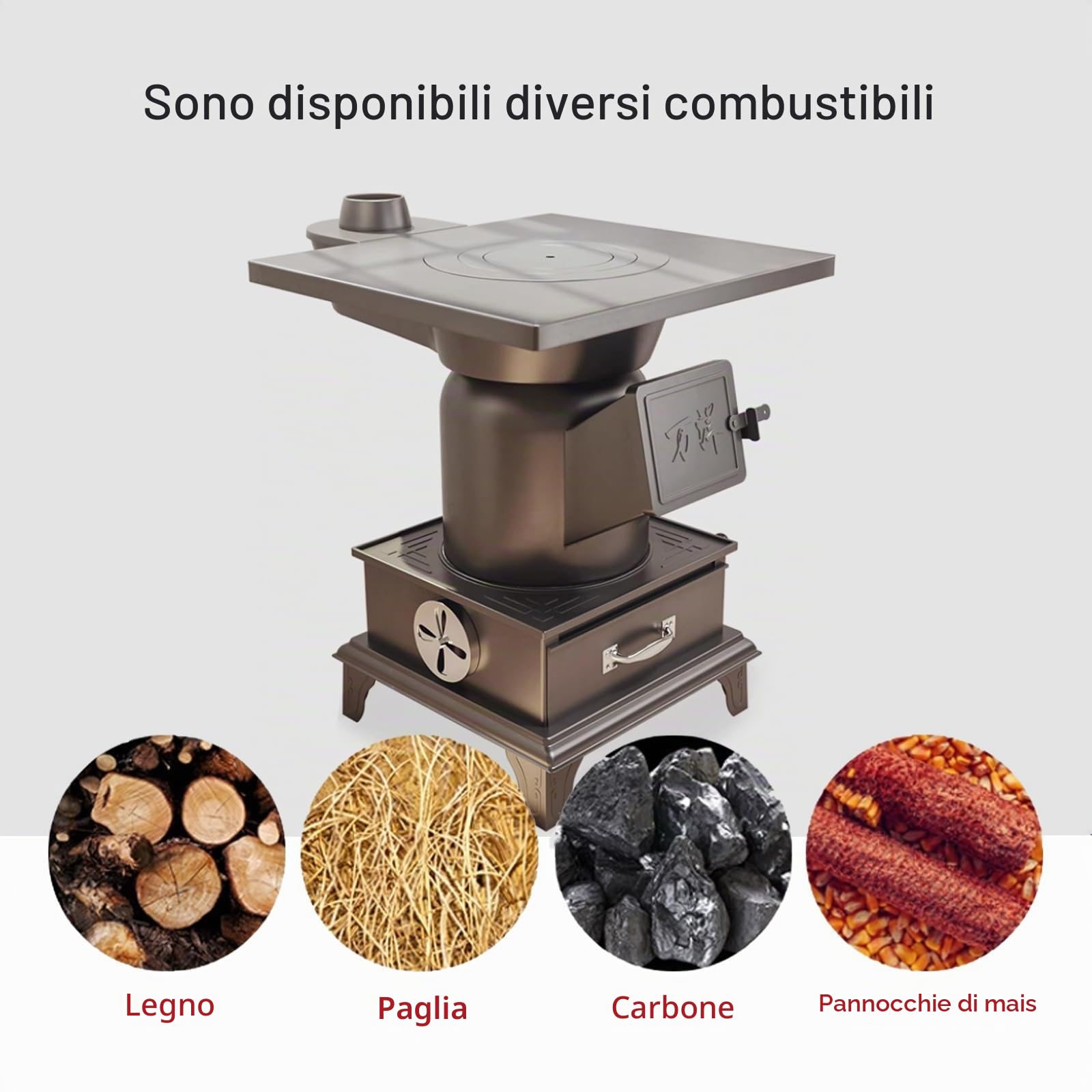 Stufa Combinata A Pellet E Legna, Stufa Da Campeggio, Riscaldamento Rapido Con Barre In Ghisa For Riscaldamento, Acqua Bollente, Cottura